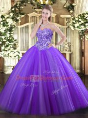 Smart Eggplant Purple Lace Up Sweetheart Appliques Ball Gown Prom Dress Tulle Sleeveless