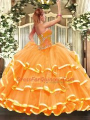 Sleeveless Floor Length Beading and Ruffled Layers Lace Up 15 Quinceanera Dress with Yellow Green