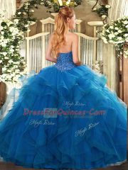 Sweetheart Sleeveless Quinceanera Gown Floor Length Beading and Ruffles Purple Tulle