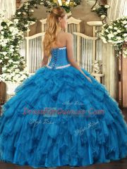 Custom Designed Floor Length Fuchsia Sweet 16 Dress Organza Sleeveless Appliques and Ruffles