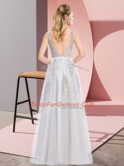Grey Backless Square Lace and Appliques Prom Evening Gown Tulle Sleeveless