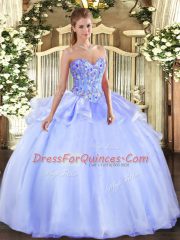 Fine Lavender Ball Gowns Sweetheart Sleeveless Organza Floor Length Lace Up Embroidery Quince Ball Gowns