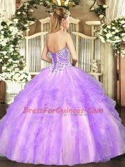 Affordable Tulle Sweetheart Sleeveless Lace Up Beading and Ruffles Vestidos de Quinceanera in Lavender