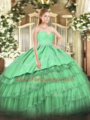 Green Organza and Taffeta Zipper Sweetheart Sleeveless Floor Length Ball Gown Prom Dress Beading and Lace and Embroidery and Ruffled Layers