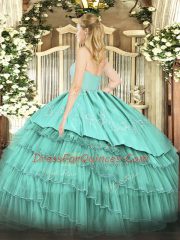 Green Organza and Taffeta Zipper Sweetheart Sleeveless Floor Length Ball Gown Prom Dress Beading and Lace and Embroidery and Ruffled Layers