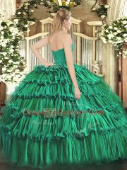 Ideal Purple Ball Gowns Strapless Sleeveless Organza Floor Length Zipper Ruffled Layers Ball Gown Prom Dress