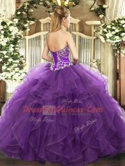 Burgundy Sleeveless Floor Length Beading and Ruffles Lace Up 15 Quinceanera Dress
