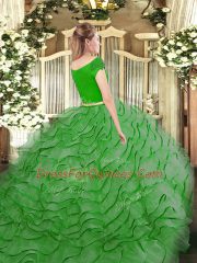 Exquisite Short Sleeves Appliques and Ruffles Zipper Quinceanera Gown with Lavender Brush Train