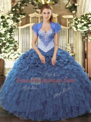 Classical Navy Blue Sleeveless Floor Length Beading and Ruffles Lace Up Quinceanera Gowns