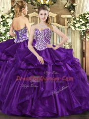 Floor Length Purple Quinceanera Gown Sweetheart Sleeveless Lace Up