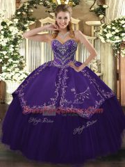 Floor Length Lace Up Quinceanera Gowns Purple for Prom and Military Ball and Sweet 16 and Quinceanera with Pattern