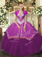 Artistic Beading and Embroidery 15 Quinceanera Dress Purple Lace Up Sleeveless Floor Length
