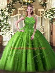 Customized Sleeveless Tulle Floor Length Zipper Sweet 16 Dress in with Beading and Appliques