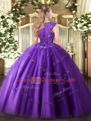 Customized Sleeveless Tulle Floor Length Zipper Sweet 16 Dress in with Beading and Appliques