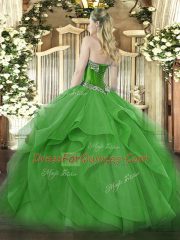 Glittering Fuchsia Sweetheart Lace Up Beading and Ruffles Vestidos de Quinceanera Sleeveless