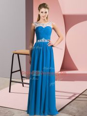 Great Blue Scoop Clasp Handle Beading Prom Dress Sleeveless