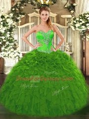 Discount Green Ball Gowns Beading and Ruffles Sweet 16 Quinceanera Dress Lace Up Organza Sleeveless Floor Length