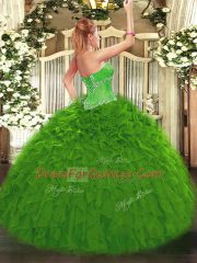 Discount Green Ball Gowns Beading and Ruffles Sweet 16 Quinceanera Dress Lace Up Organza Sleeveless Floor Length