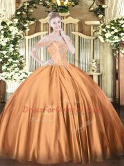 Shining Rust Red Off The Shoulder Neckline Beading Quinceanera Dresses Sleeveless Lace Up