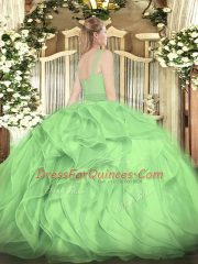 Fashionable Floor Length Green 15th Birthday Dress Organza Sleeveless Beading and Ruffles
