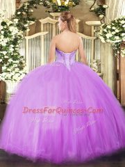 Decent Apple Green Tulle Lace Up V-neck Sleeveless Floor Length Vestidos de Quinceanera Beading