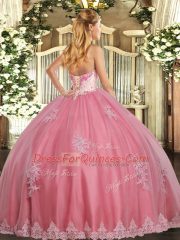 Sexy Blue Ball Gown Prom Dress Military Ball and Sweet 16 and Quinceanera with Beading and Appliques Sweetheart Sleeveless Lace Up
