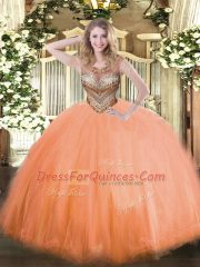 Glittering Beading Ball Gown Prom Dress Orange Red Lace Up Sleeveless Floor Length