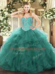 Best Selling Sleeveless Lace Up Floor Length Beading and Ruffles Quince Ball Gowns