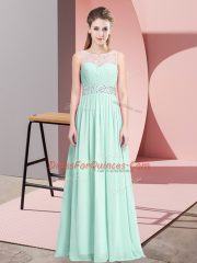 Chic Apple Green Empire Beading Prom Gown Lace Up Chiffon Sleeveless Floor Length