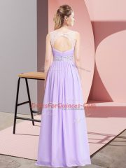 Chic Apple Green Empire Beading Prom Gown Lace Up Chiffon Sleeveless Floor Length