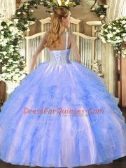 Vintage Sleeveless Tulle Floor Length Lace Up Vestidos de Quinceanera in Baby Blue with Beading and Ruffles