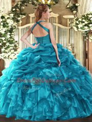 Great Organza Sleeveless Floor Length Quinceanera Dress and Ruffles and Pick Ups