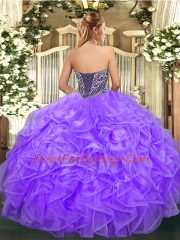 Sweetheart Sleeveless Organza Quince Ball Gowns Beading and Ruffles Lace Up
