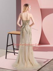 Free and Easy Sleeveless Sweep Train Beading Side Zipper Prom Evening Gown