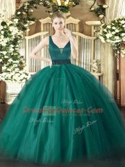 High End Tulle Straps Sleeveless Zipper Beading 15th Birthday Dress in Teal
