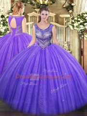 Decent Lavender Sweet 16 Quinceanera Dress Sweet 16 and Quinceanera with Beading Scoop Sleeveless Lace Up