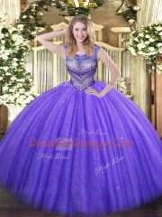 Decent Lavender Sweet 16 Quinceanera Dress Sweet 16 and Quinceanera with Beading Scoop Sleeveless Lace Up