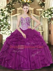 Sweetheart Sleeveless Lace Up Sweet 16 Quinceanera Dress Fuchsia Tulle