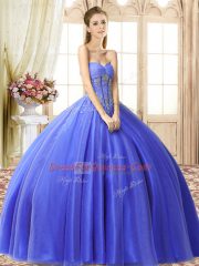 Perfect Blue Quinceanera Gowns Military Ball and Sweet 16 and Quinceanera with Beading Sweetheart Sleeveless Lace Up