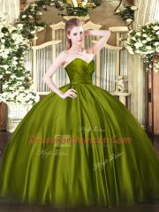 Floor Length Zipper Ball Gown Prom Dress Olive Green for Military Ball and Sweet 16 and Quinceanera with Ruching