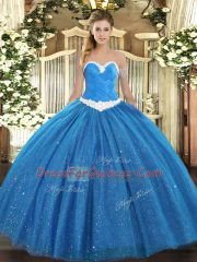 Beautiful Sweetheart Sleeveless Tulle 15th Birthday Dress Appliques Lace Up