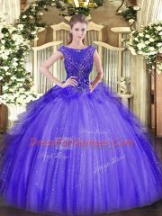 Glamorous Lavender Tulle Zipper Scoop Sleeveless Floor Length Quinceanera Dress Beading