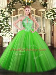 Sleeveless Tulle Floor Length Lace Up Quince Ball Gowns in with Sequins