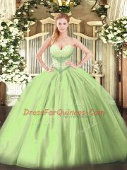 Tulle Sleeveless Floor Length Sweet 16 Dress and Beading