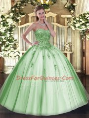 Glamorous Apple Green Sleeveless Tulle Lace Up 15 Quinceanera Dress for Military Ball and Sweet 16 and Quinceanera