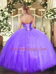 Floor Length Blue Sweet 16 Dresses Tulle Sleeveless Appliques