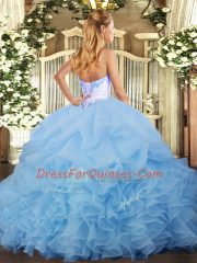 Aqua Blue Vestidos de Quinceanera Military Ball and Sweet 16 and Quinceanera with Beading and Ruffles and Pick Ups Sweetheart Sleeveless Lace Up