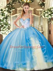 Floor Length Ball Gowns Sleeveless Baby Blue Quinceanera Dress Lace Up