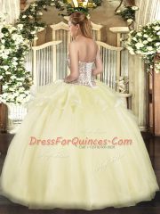Traditional Light Yellow Lace Up Quinceanera Gowns Beading and Ruffles Sleeveless Floor Length