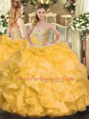 Organza Sleeveless Floor Length 15th Birthday Dress and Beading and Ruffles